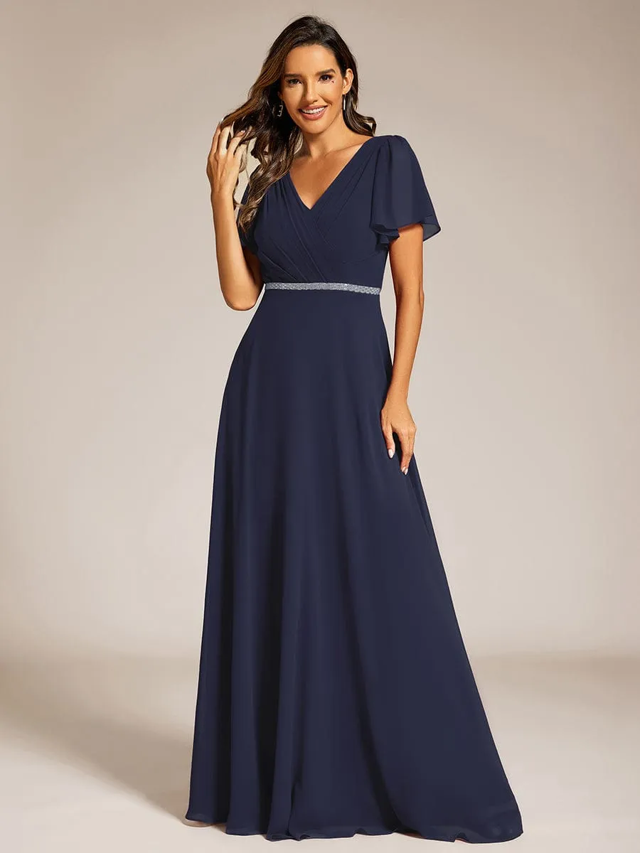 Torry V neck A-line chiffon dress with sleeves