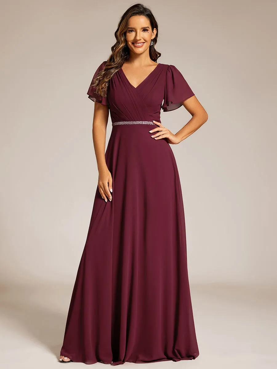 Torry V neck A-line chiffon dress with sleeves