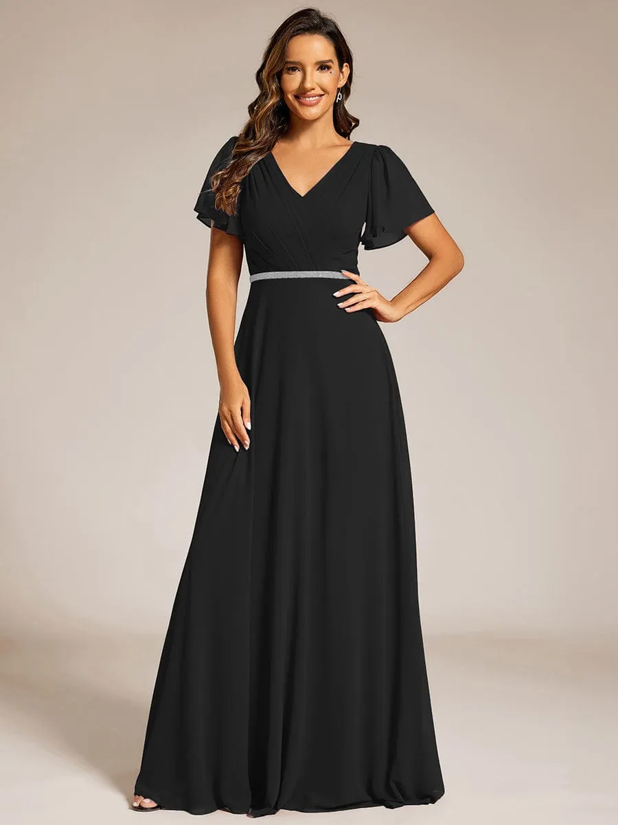 Torry V neck A-line chiffon dress with sleeves