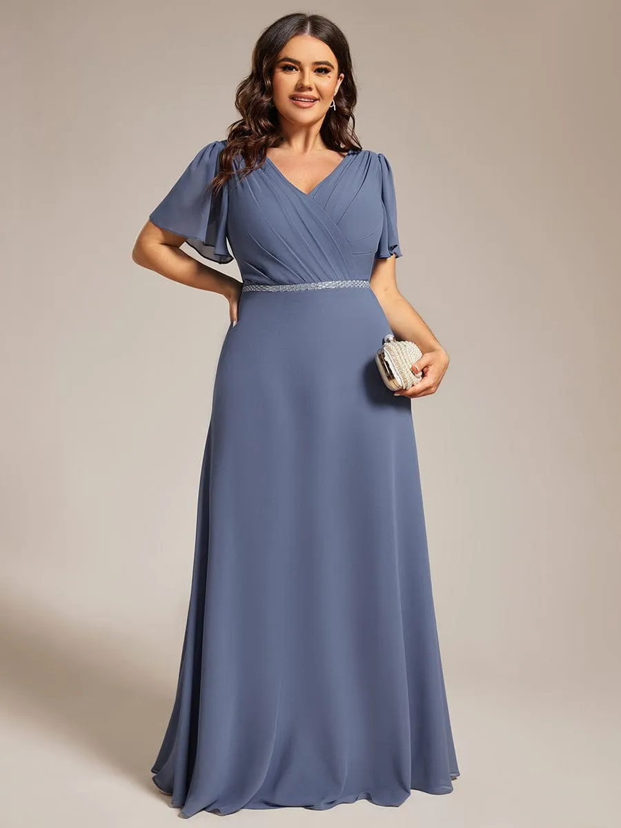 Torry V neck A-line chiffon dress with sleeves