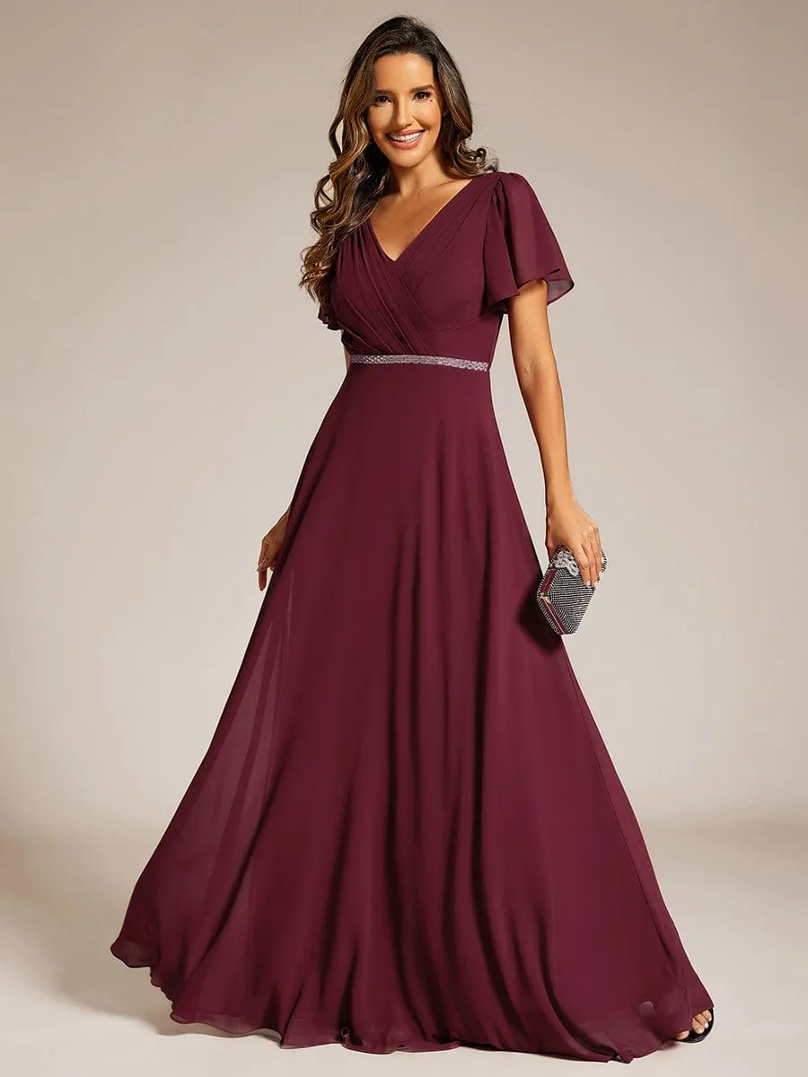 Torry V neck A-line chiffon dress with sleeves