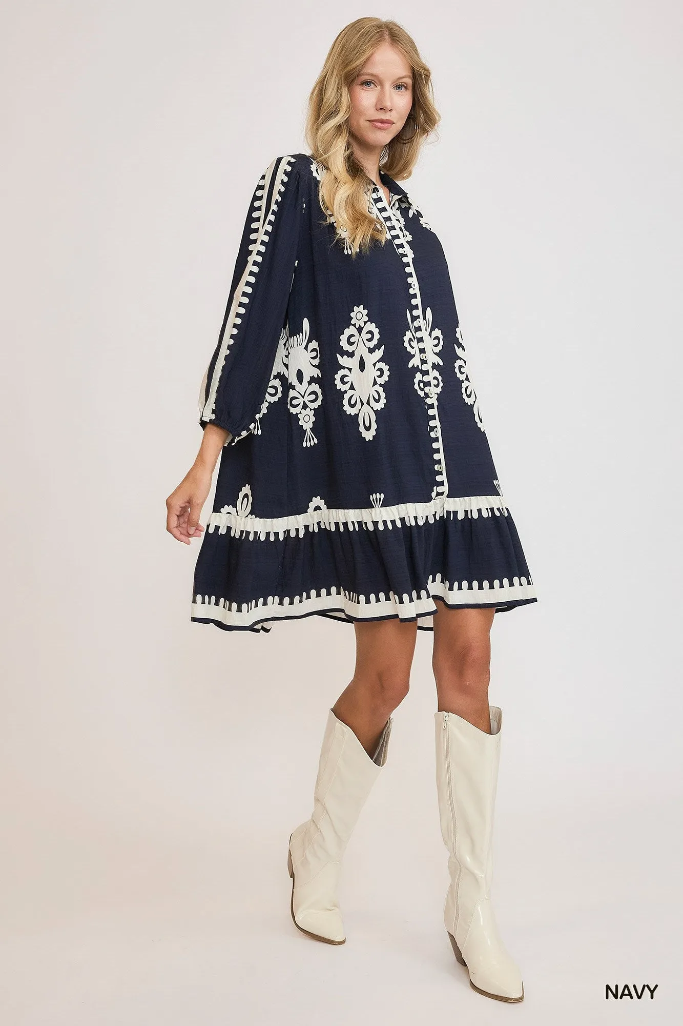 Travis Border Print Tiered Hem Dress