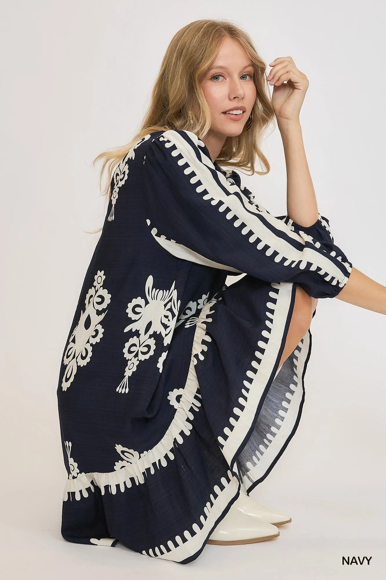 Travis Border Print Tiered Hem Dress