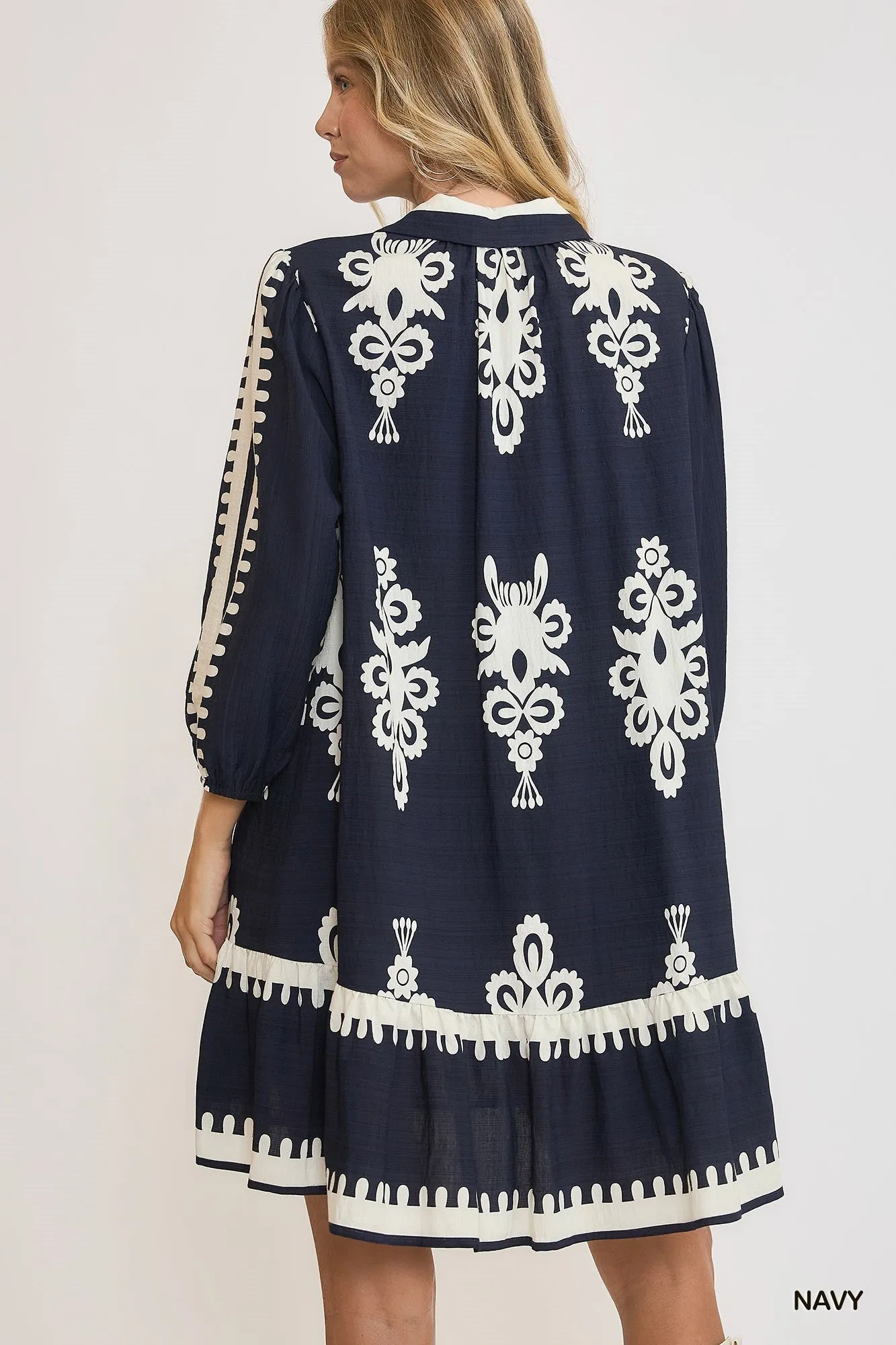 Travis Border Print Tiered Hem Dress