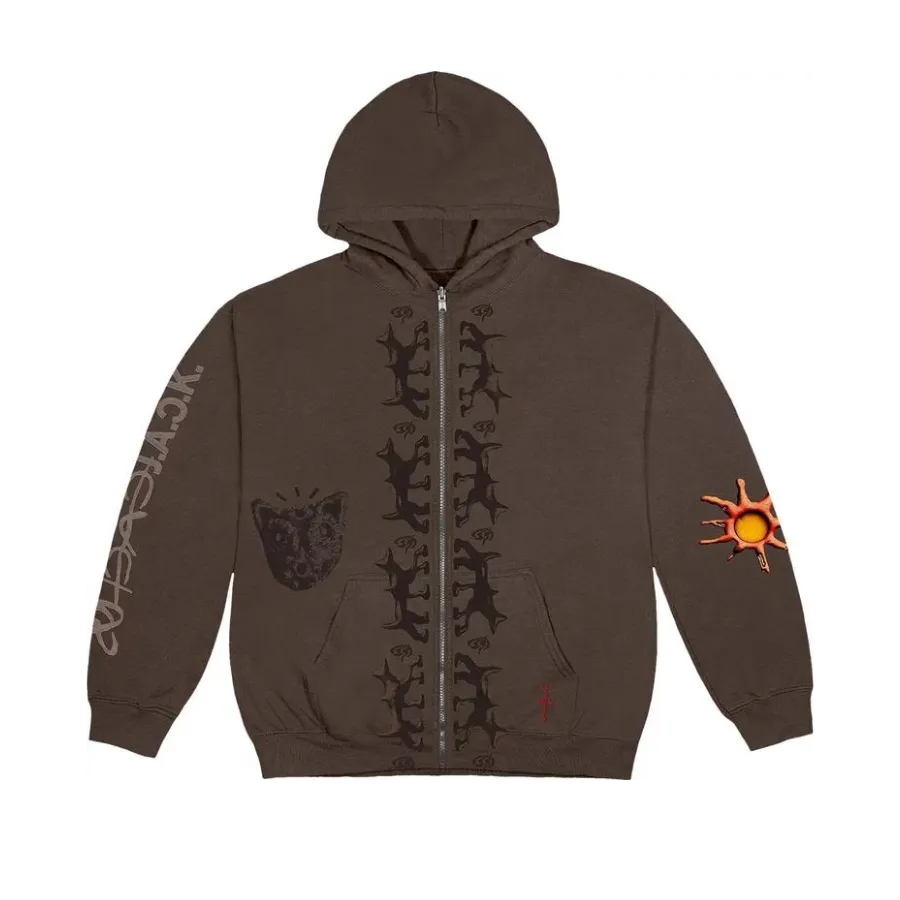 Travis Scott Reverse Dog Zip Up Hoodie Brown