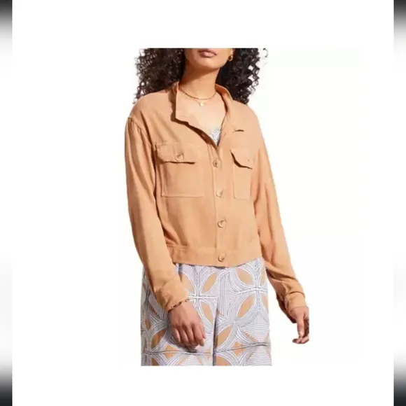 Tribal Jeans Linen Blend Jacket and Palazzo Wide Leg Pants Set Caramel Color