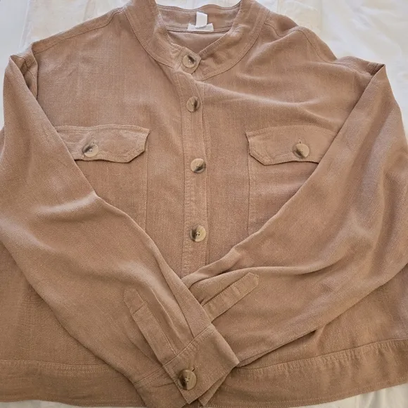 Tribal Jeans Linen Blend Jacket and Palazzo Wide Leg Pants Set Caramel Color