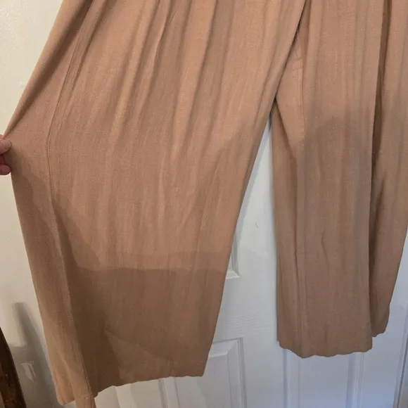 Tribal Jeans Linen Blend Jacket and Palazzo Wide Leg Pants Set Caramel Color