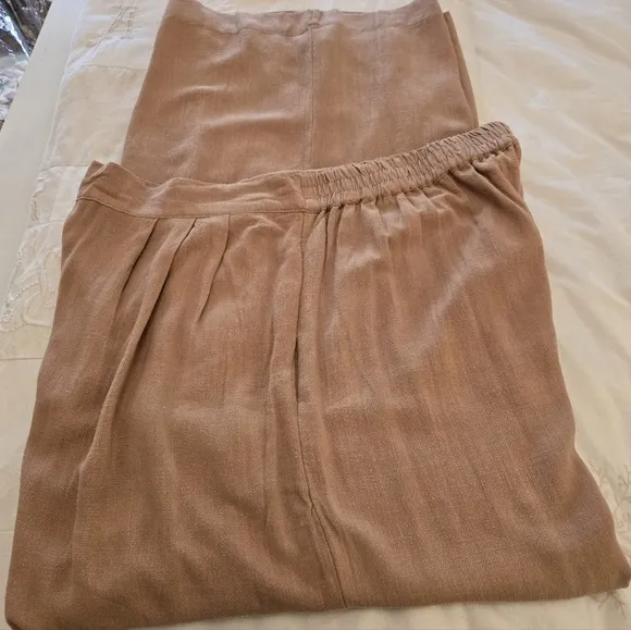 Tribal Jeans Linen Blend Jacket and Palazzo Wide Leg Pants Set Caramel Color