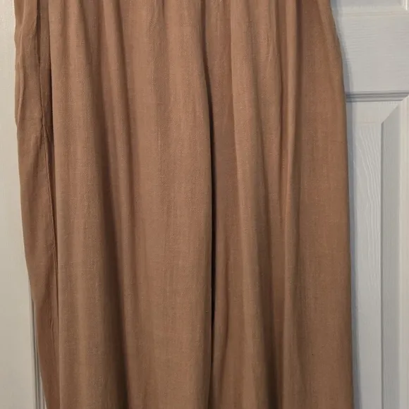 Tribal Jeans Linen Blend Jacket and Palazzo Wide Leg Pants Set Caramel Color