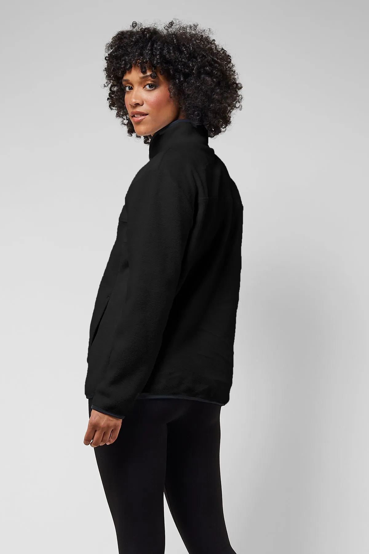 Trimmed Fleece Jacket with Pockets Black