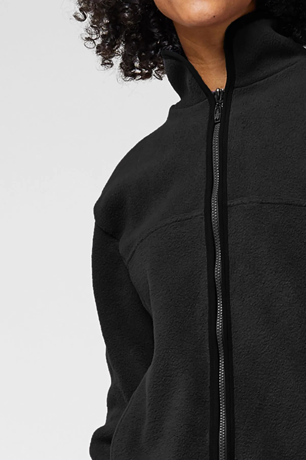 Trimmed Fleece Jacket with Pockets Black