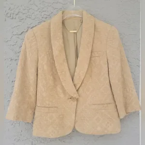 Trina Turk textured cotton linen blend tan notch lapel half sleeve blazer Size 6