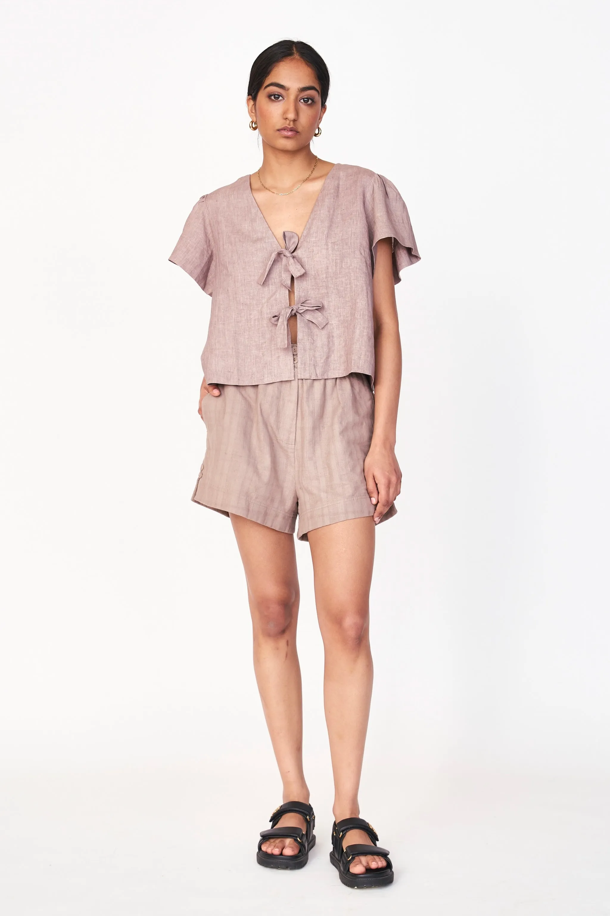 Tropez Top in Mushroom Linen