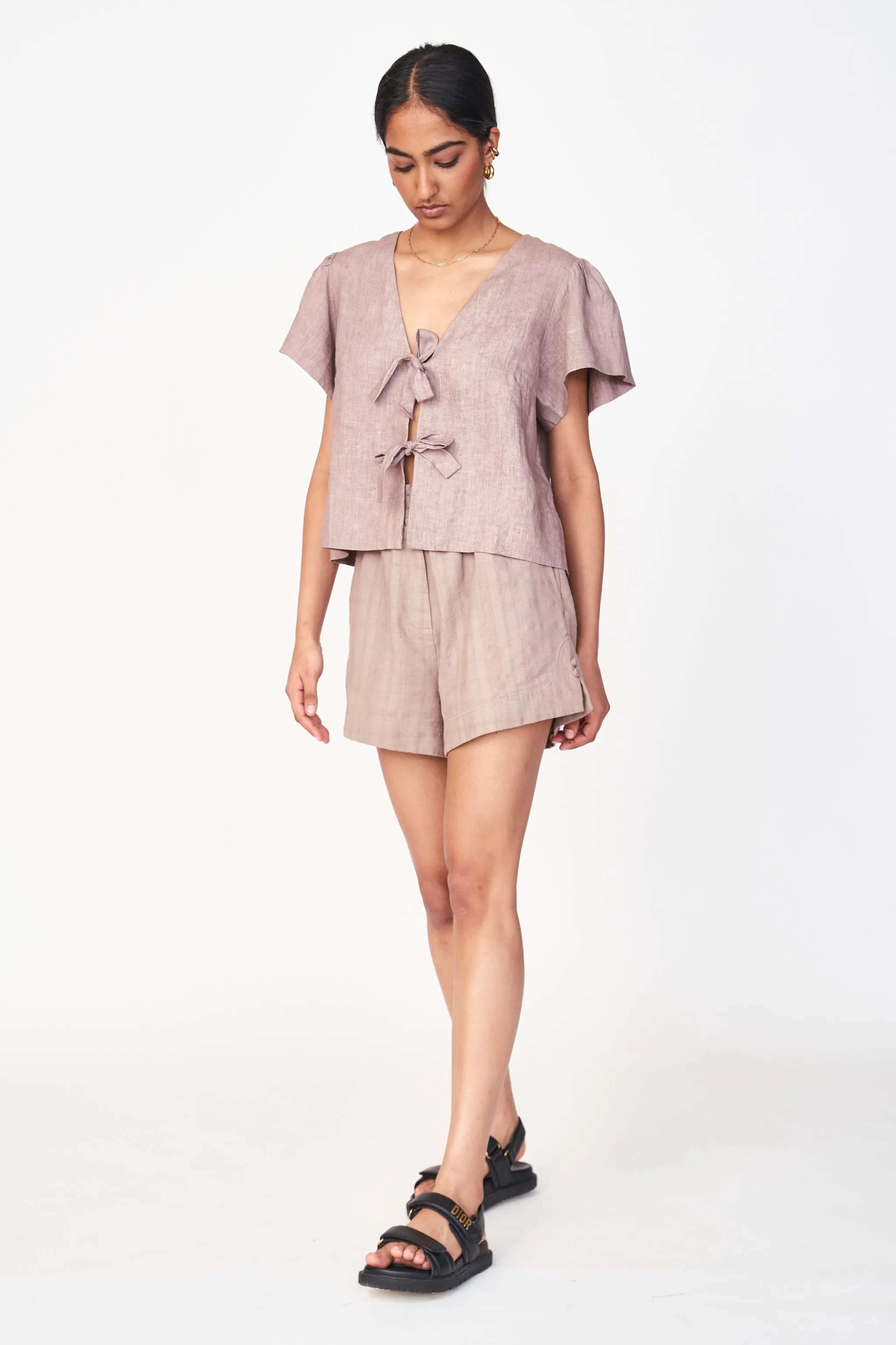 Tropez Top in Mushroom Linen