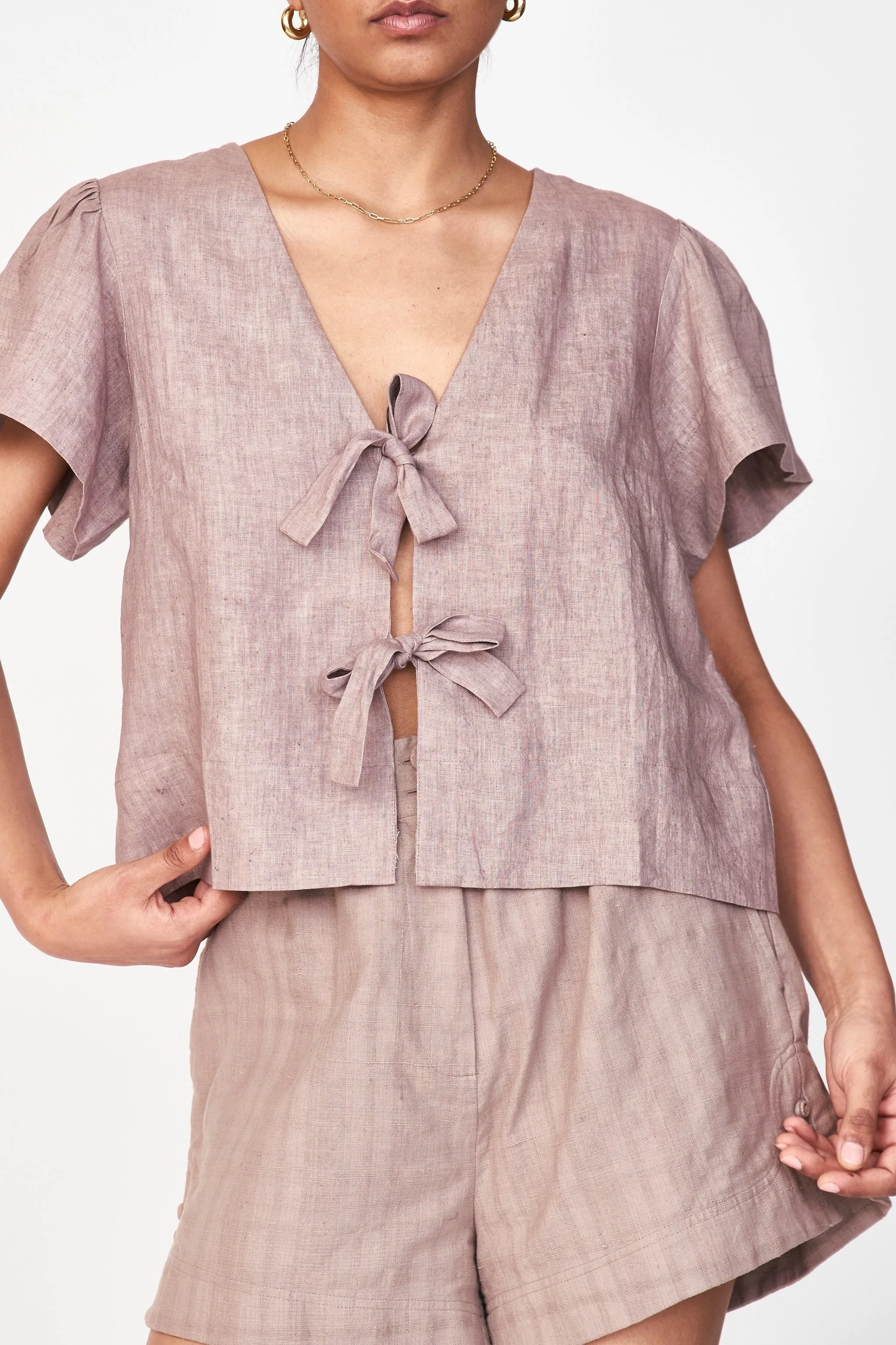 Tropez Top in Mushroom Linen