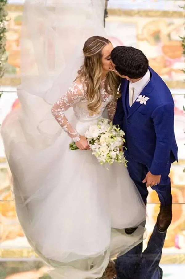 Tulle A-line Illusion Floral Lace Long Sleeves Wedding Dresses, Bridal Gown, MW937