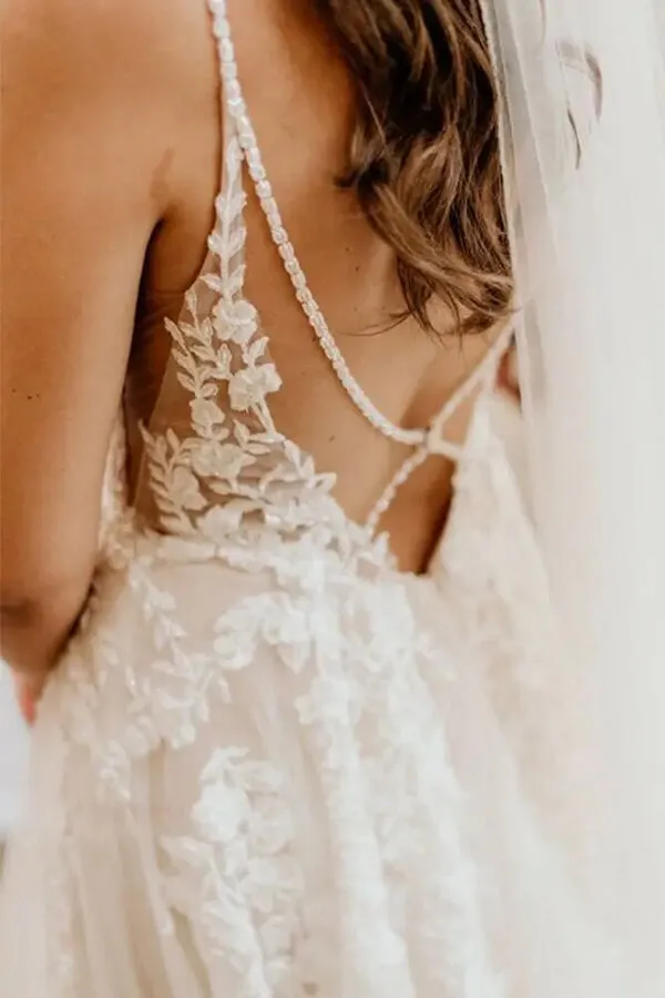 Tulle A-line Spaghetti Straps Backless Wedding Dress, Beach Bridal Gown, SW591