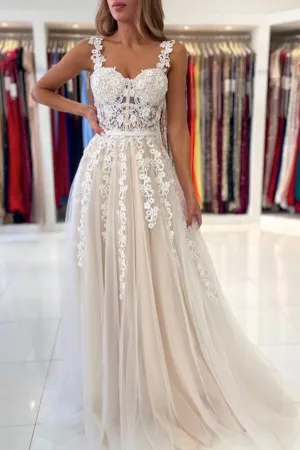Tulle A-line Sweetheart Lace Appliques Prom Dresses, Evening Dresses, MP772