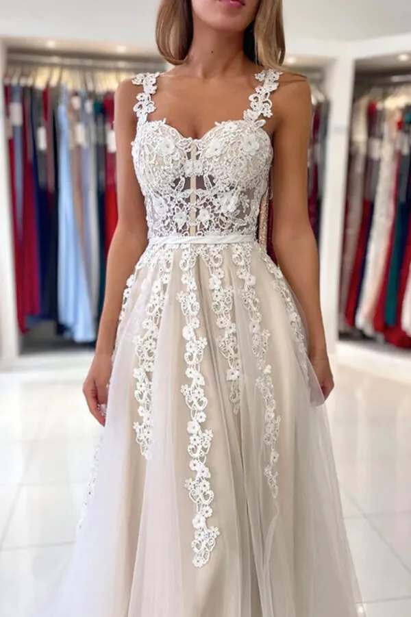Tulle A-line Sweetheart Lace Appliques Prom Dresses, Evening Dresses, MP772