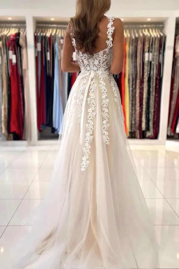Tulle A-line Sweetheart Lace Appliques Prom Dresses, Evening Dresses, MP772