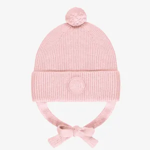 Tuque de maille rose pâle avec pompon, bébé || Light pink knitted toque with pompom, baby