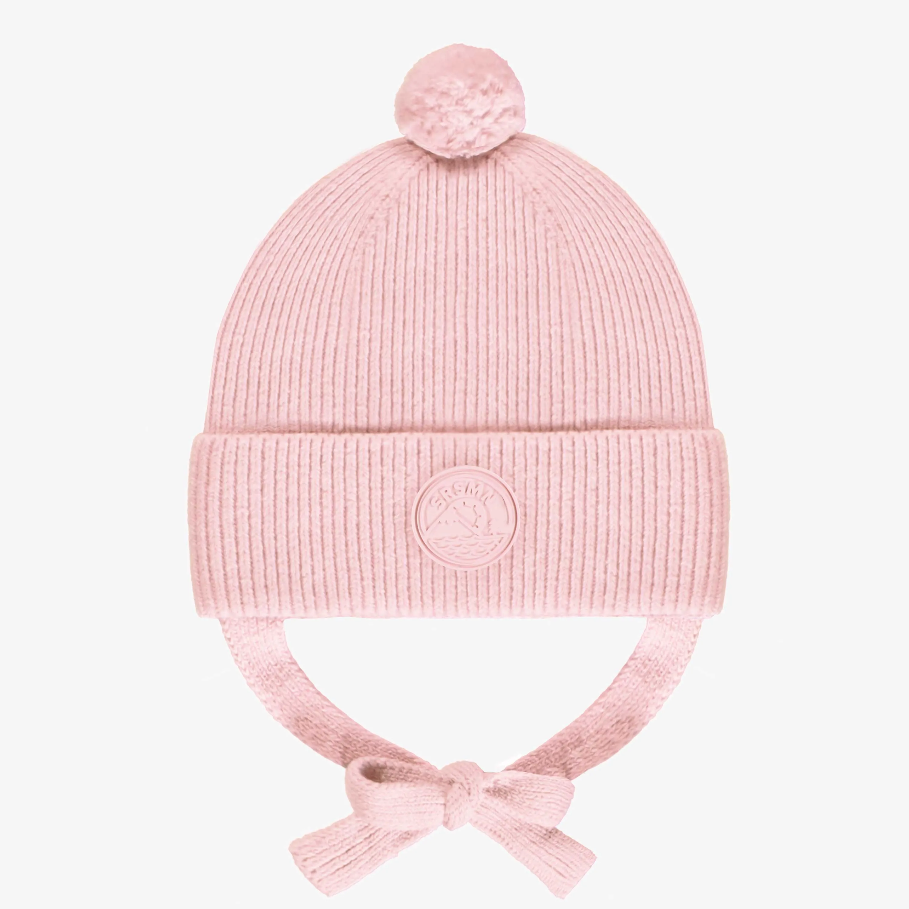 Tuque de maille rose pâle avec pompon, bébé || Light pink knitted toque with pompom, baby