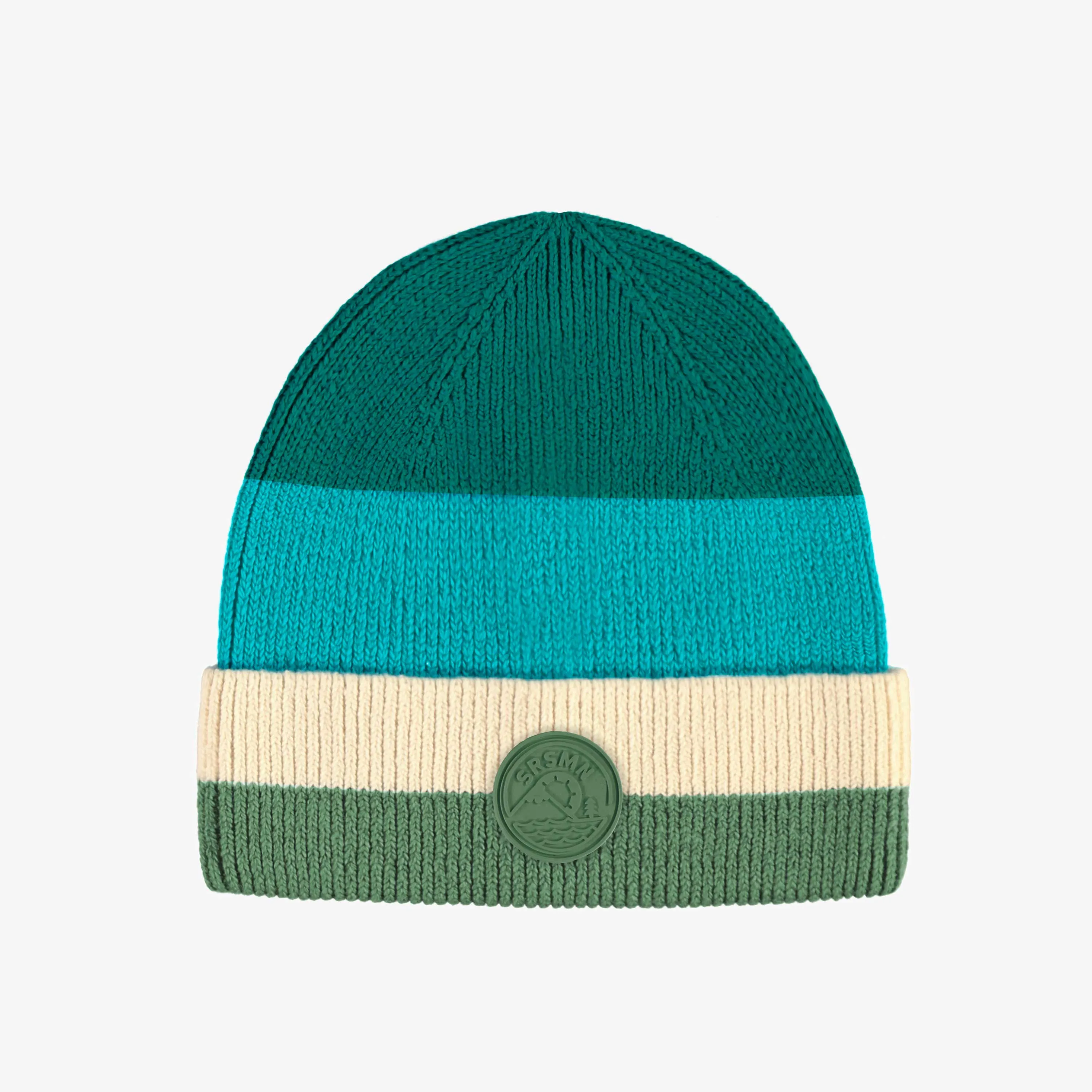 Tuque en tricot turquoise, verte et crème, enfant || Turquoise, green and cream knit beanie, child