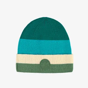 Tuque en tricot turquoise, verte et crème, enfant || Turquoise, green and cream knit beanie, child