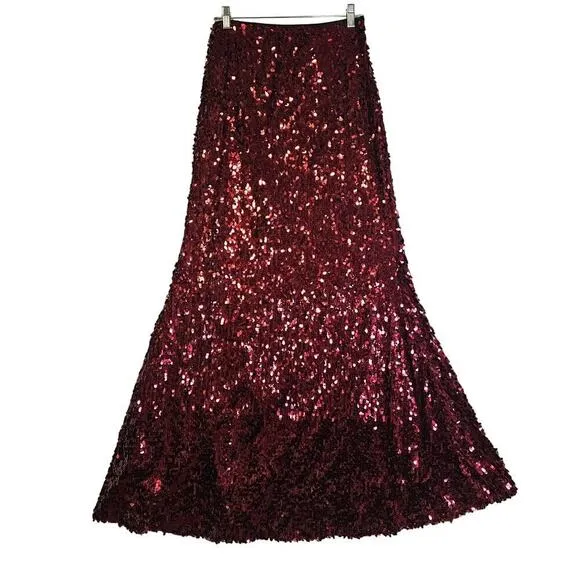 Ultra Long Red Burgundy Sequence allover maxi Skirts. Size n brand unknown. M?