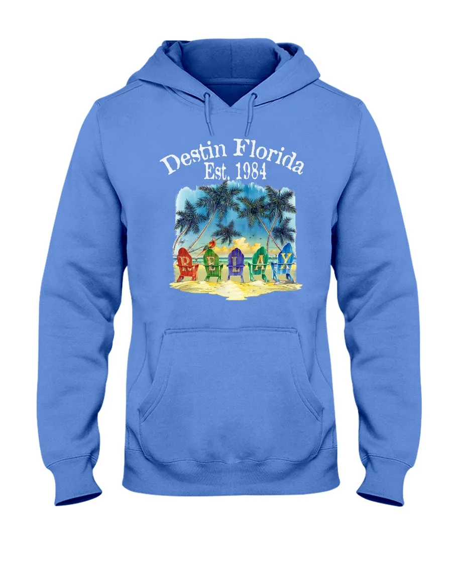 Unisex Fleece Beach Hoodie Destin Florida Relax Chairs