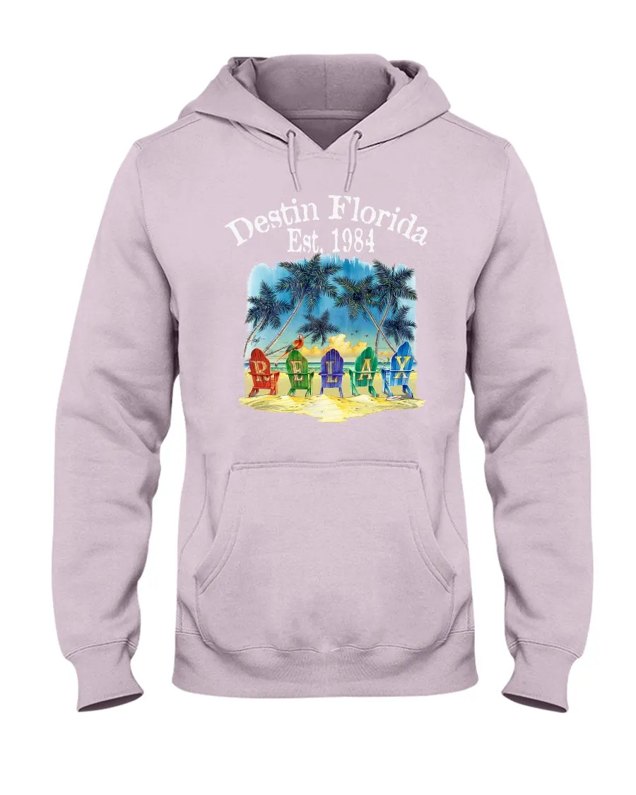 Unisex Fleece Beach Hoodie Destin Florida Relax Chairs