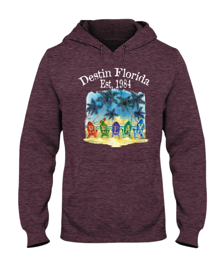 Unisex Fleece Beach Hoodie Destin Florida Relax Chairs