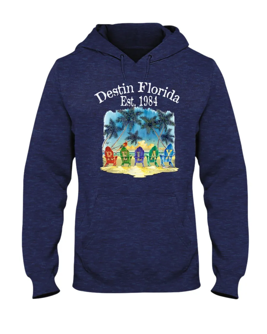Unisex Fleece Beach Hoodie Destin Florida Relax Chairs