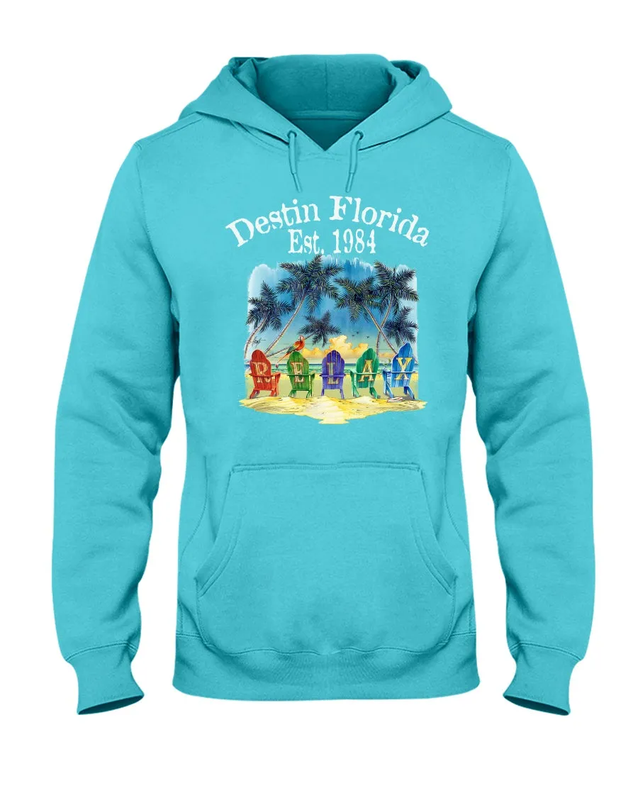 Unisex Fleece Beach Hoodie Destin Florida Relax Chairs