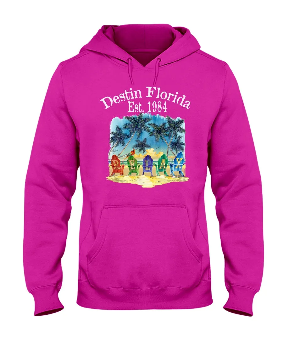 Unisex Fleece Beach Hoodie Destin Florida Relax Chairs