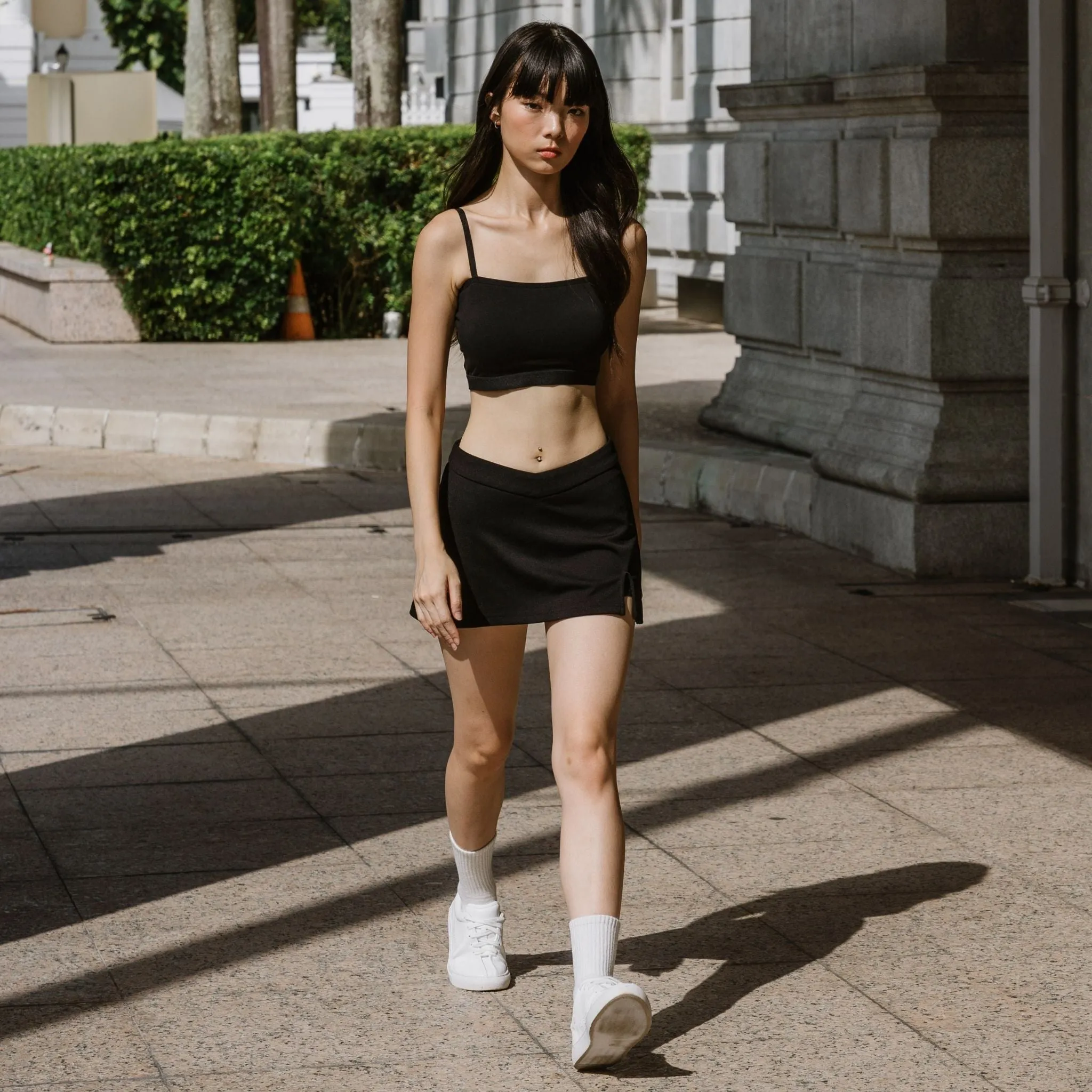 Urban Edge! Mini-Crop Cami Bra Top (Solid Cotton) in Black