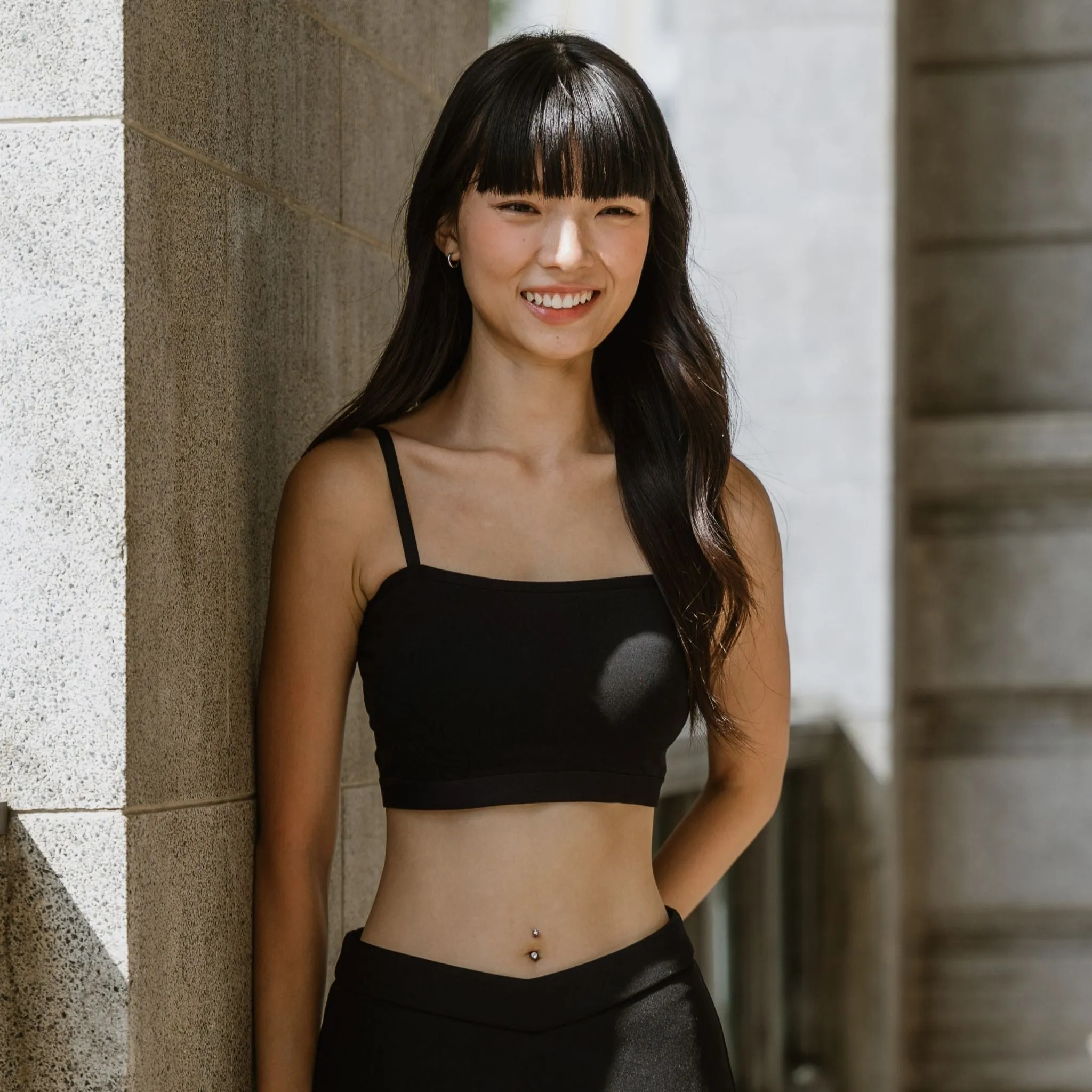 Urban Edge! Mini-Crop Cami Bra Top (Solid Cotton) in Black