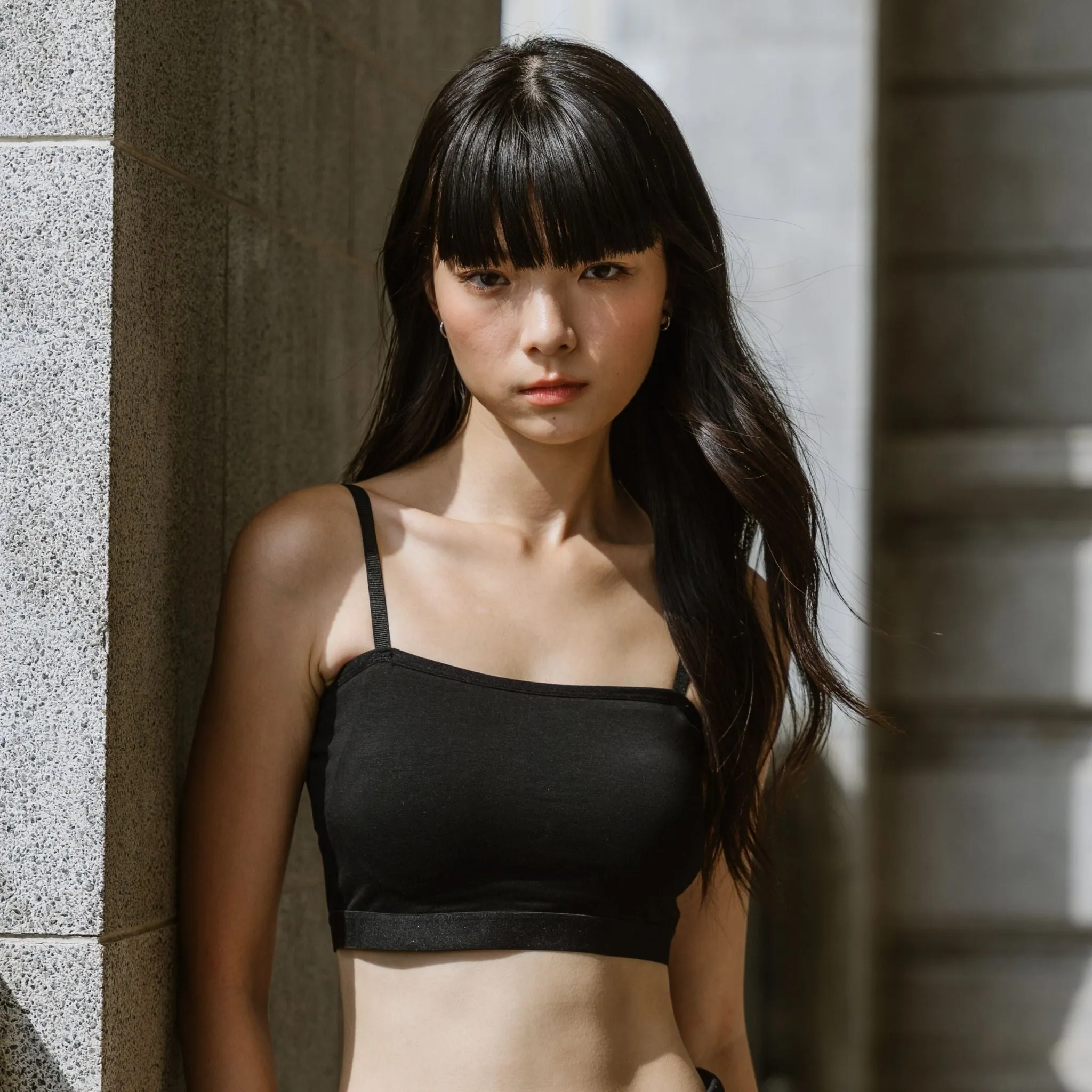 Urban Edge! Mini-Crop Cami Bra Top (Solid Cotton) in Black