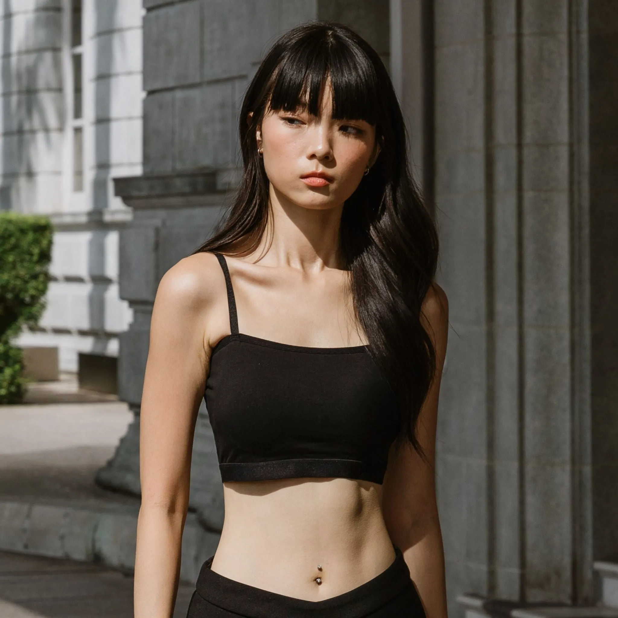 Urban Edge! Mini-Crop Cami Bra Top (Solid Cotton) in Black
