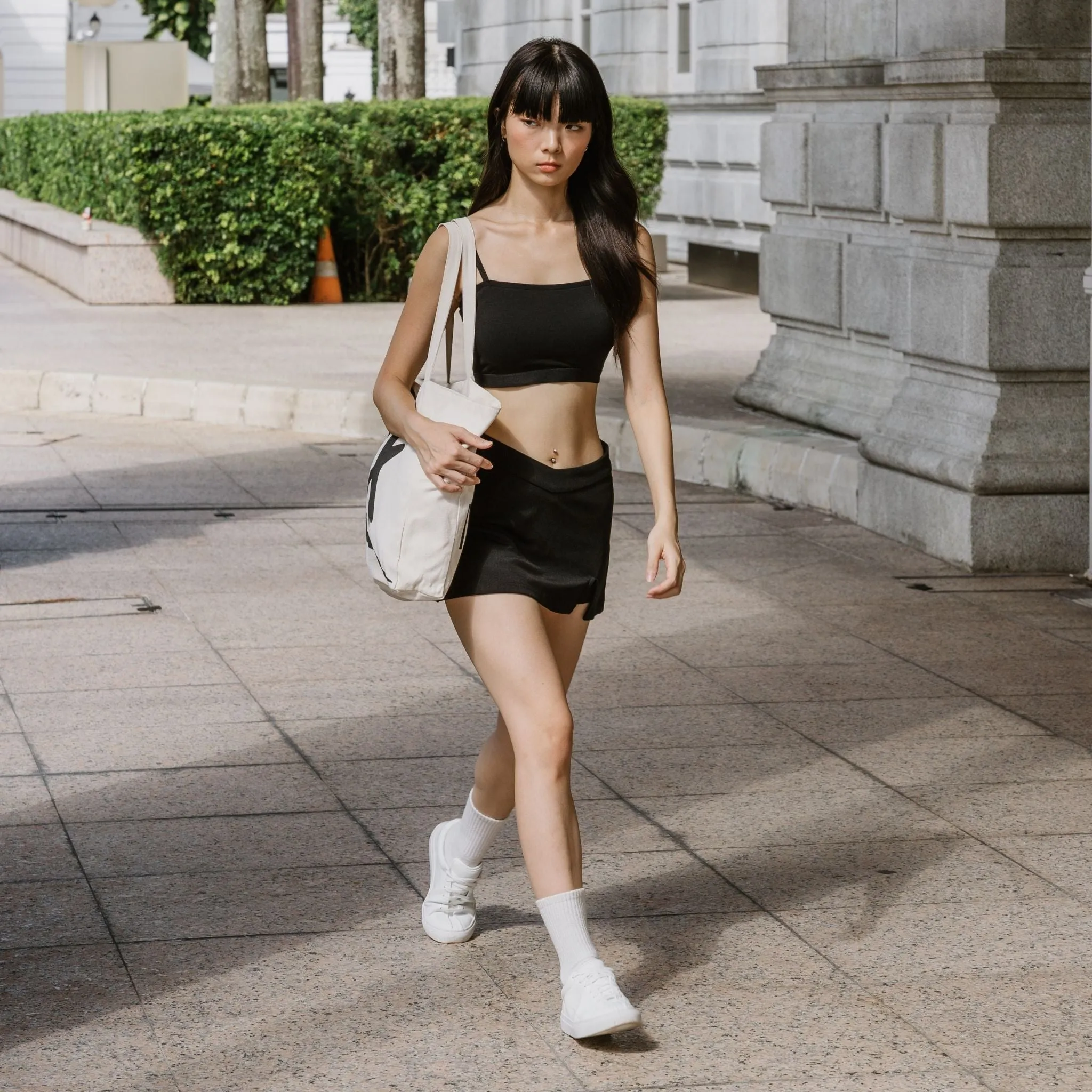 Urban Edge! Mini-Crop Cami Bra Top (Solid Cotton) in Black