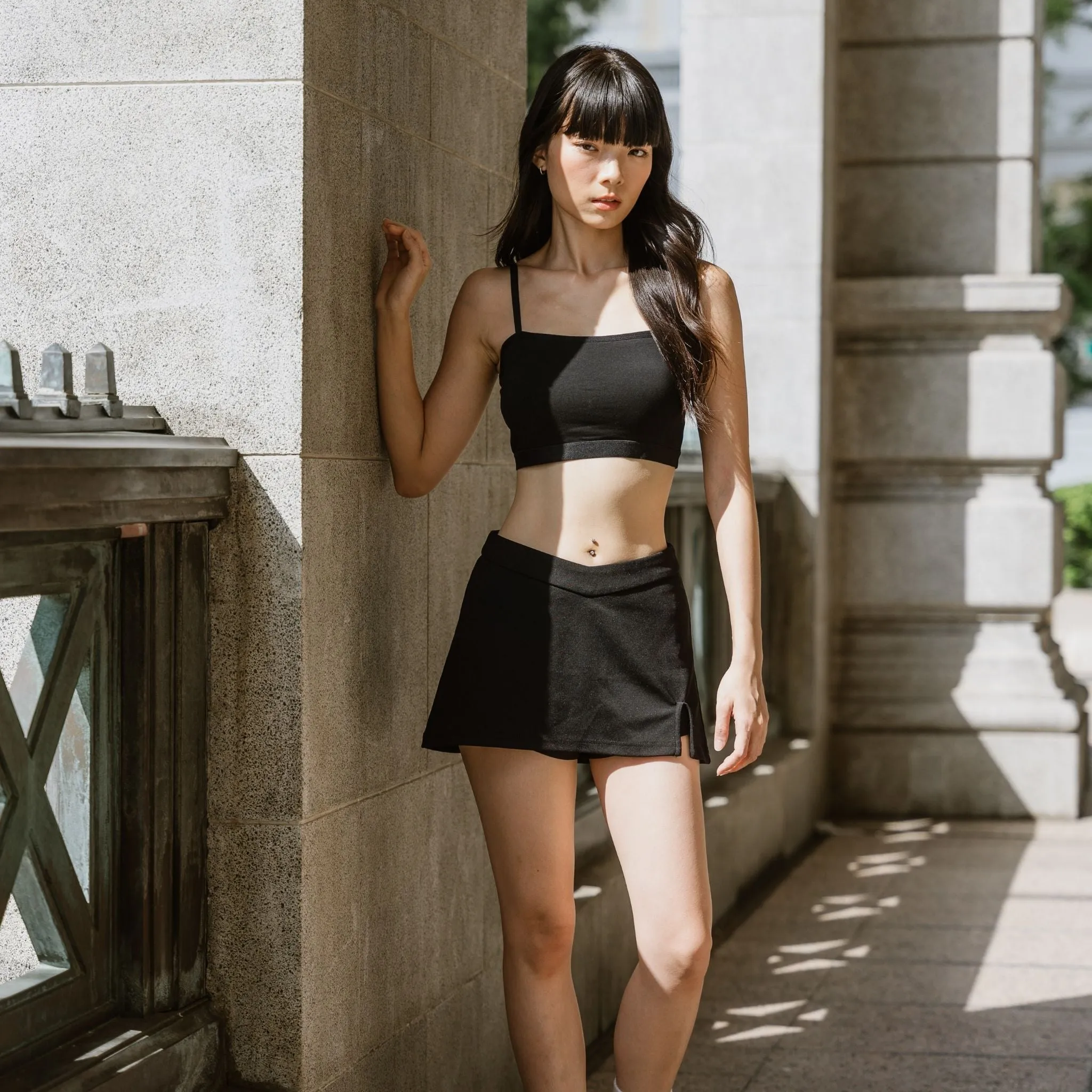 Urban Edge! Mini-Crop Cami Bra Top (Solid Cotton) in Black