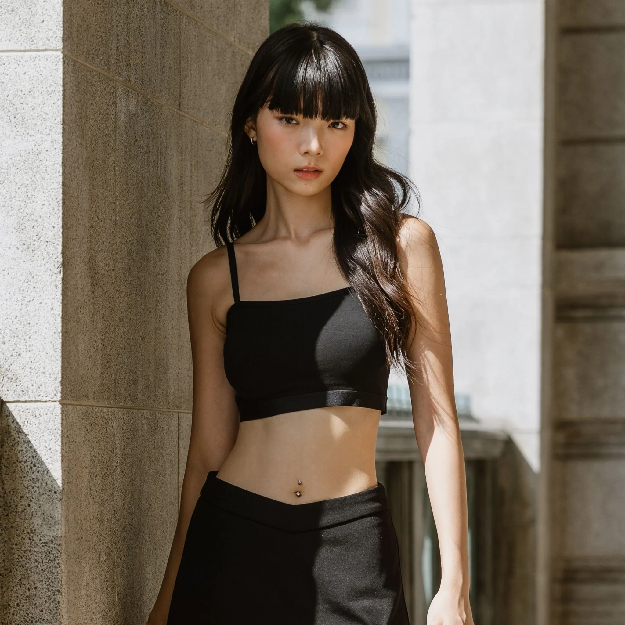 Urban Edge! Mini-Crop Cami Bra Top (Solid Cotton) in Black