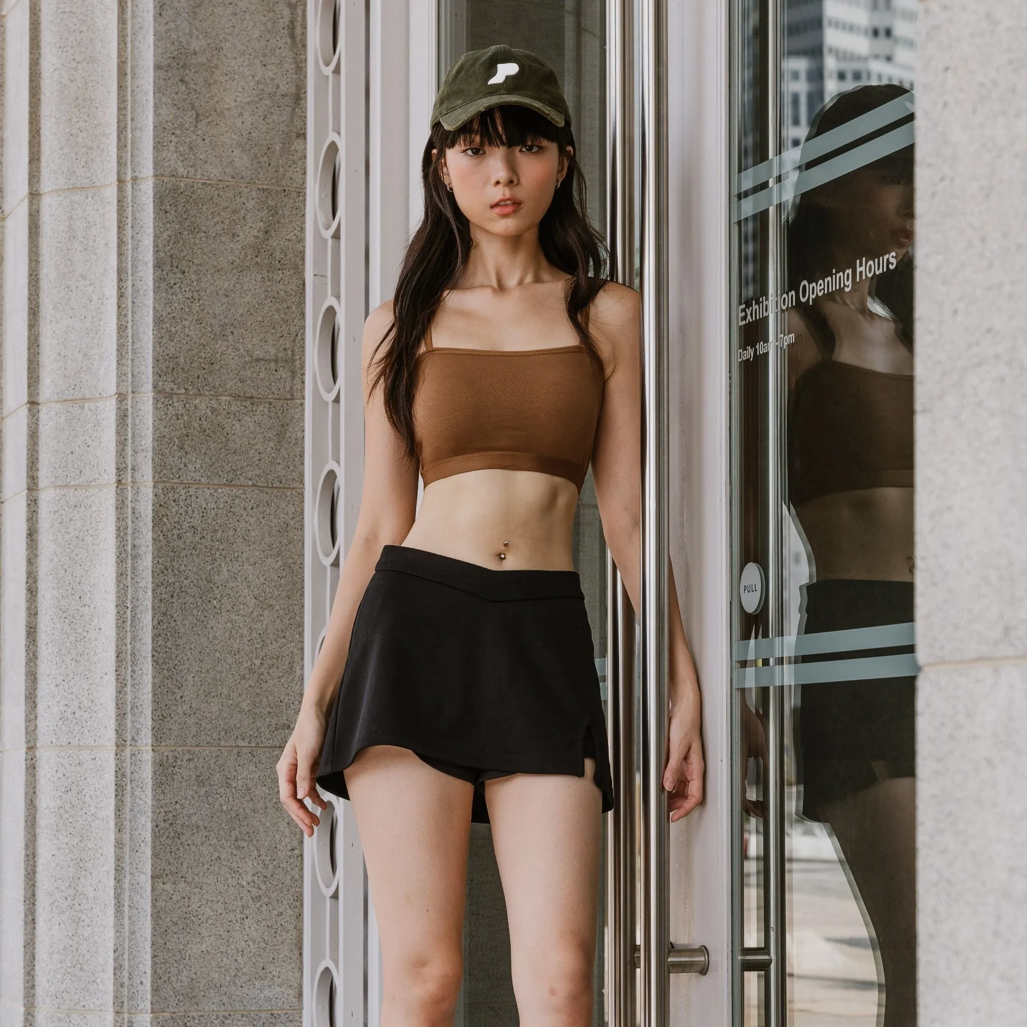 Urban Edge! Mini-Crop Cami Bra Top (Solid Cotton) in Creme Espresso