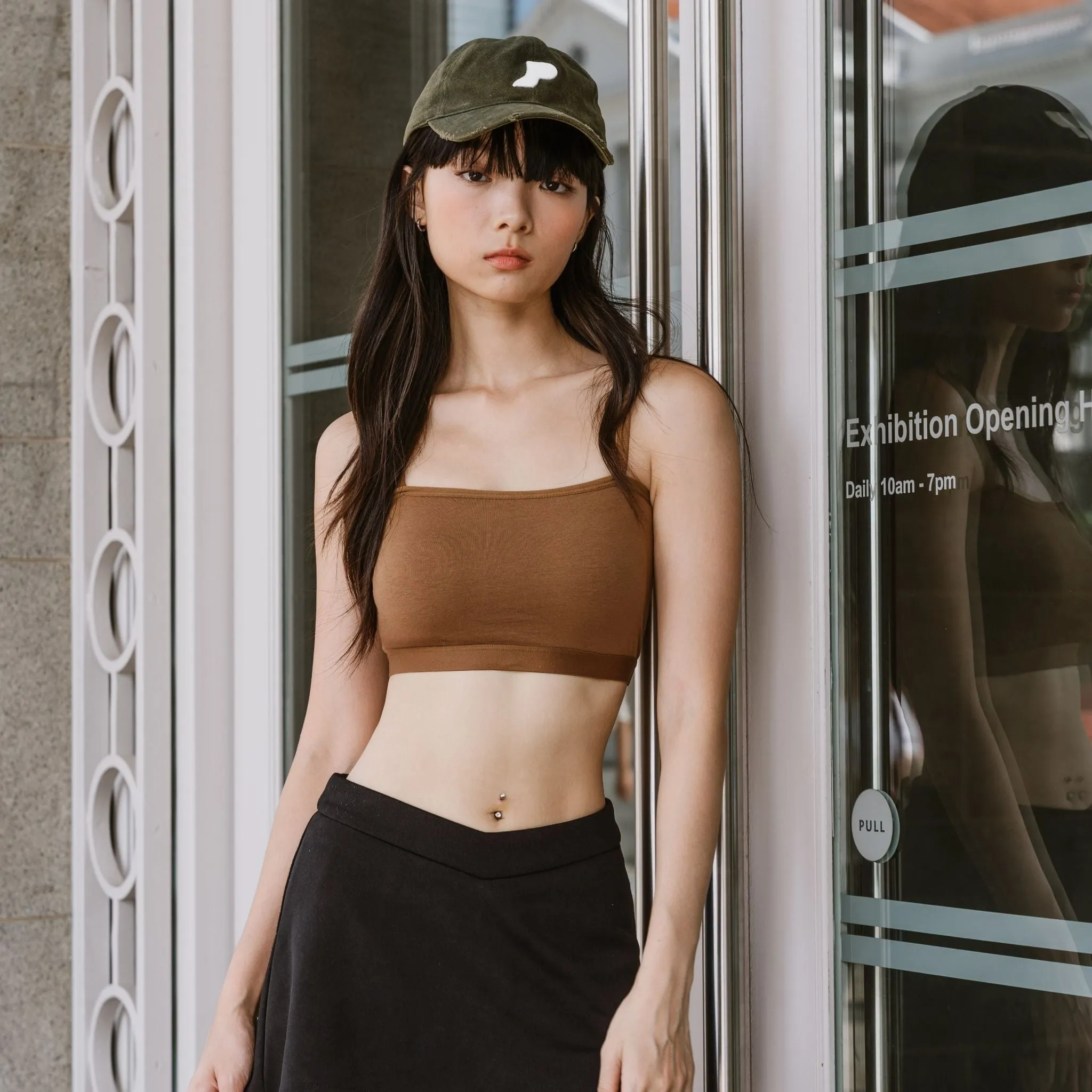 Urban Edge! Mini-Crop Cami Bra Top (Solid Cotton) in Creme Espresso