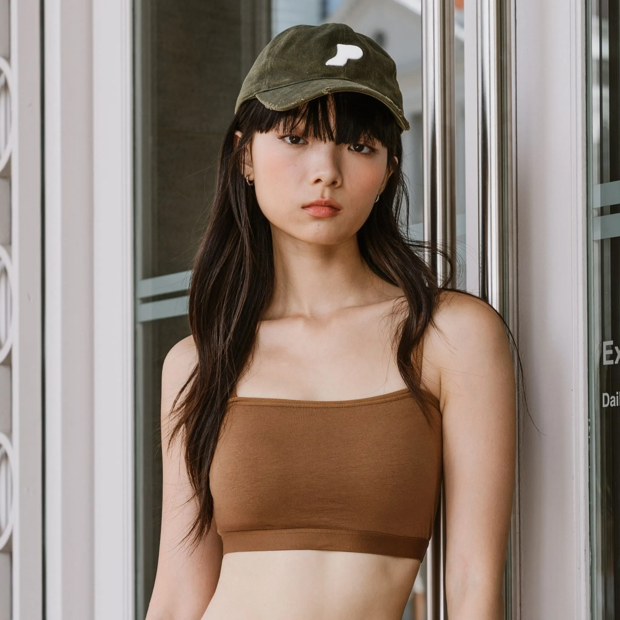 Urban Edge! Mini-Crop Cami Bra Top (Solid Cotton) in Creme Espresso