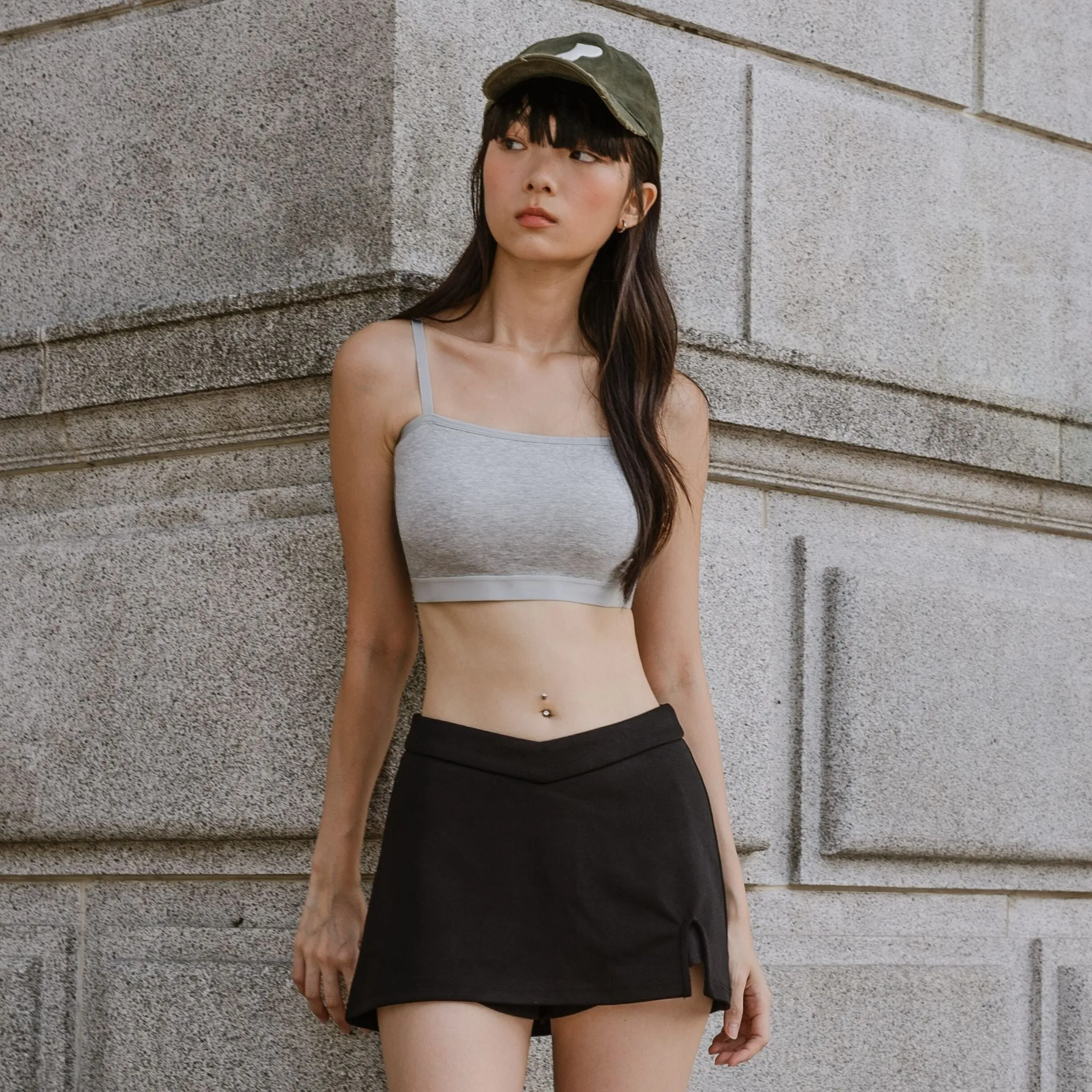 Urban Edge! Mini-Crop Cami Bra Top (Solid Cotton) in Creme Grey