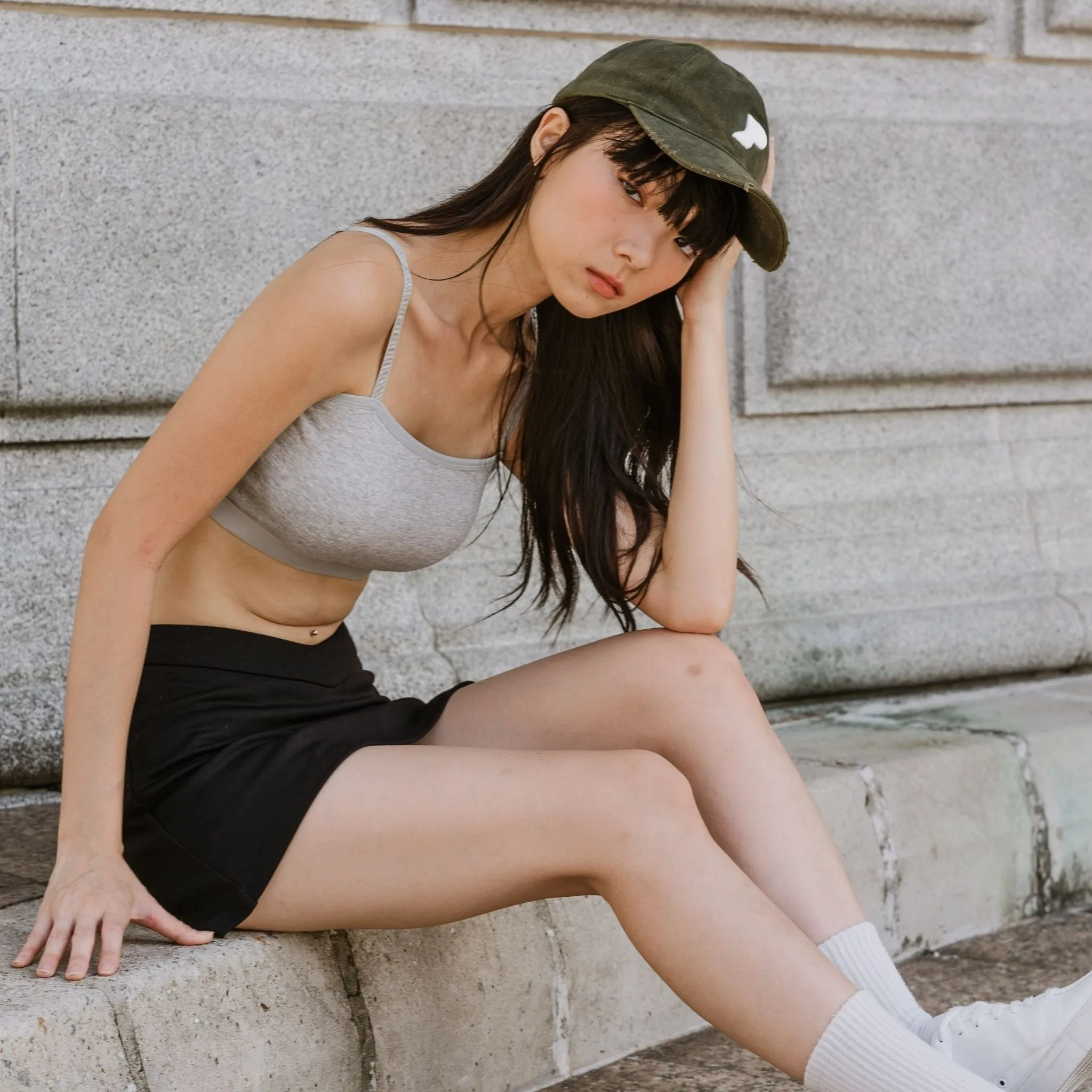 Urban Edge! Mini-Crop Cami Bra Top (Solid Cotton) in Creme Grey