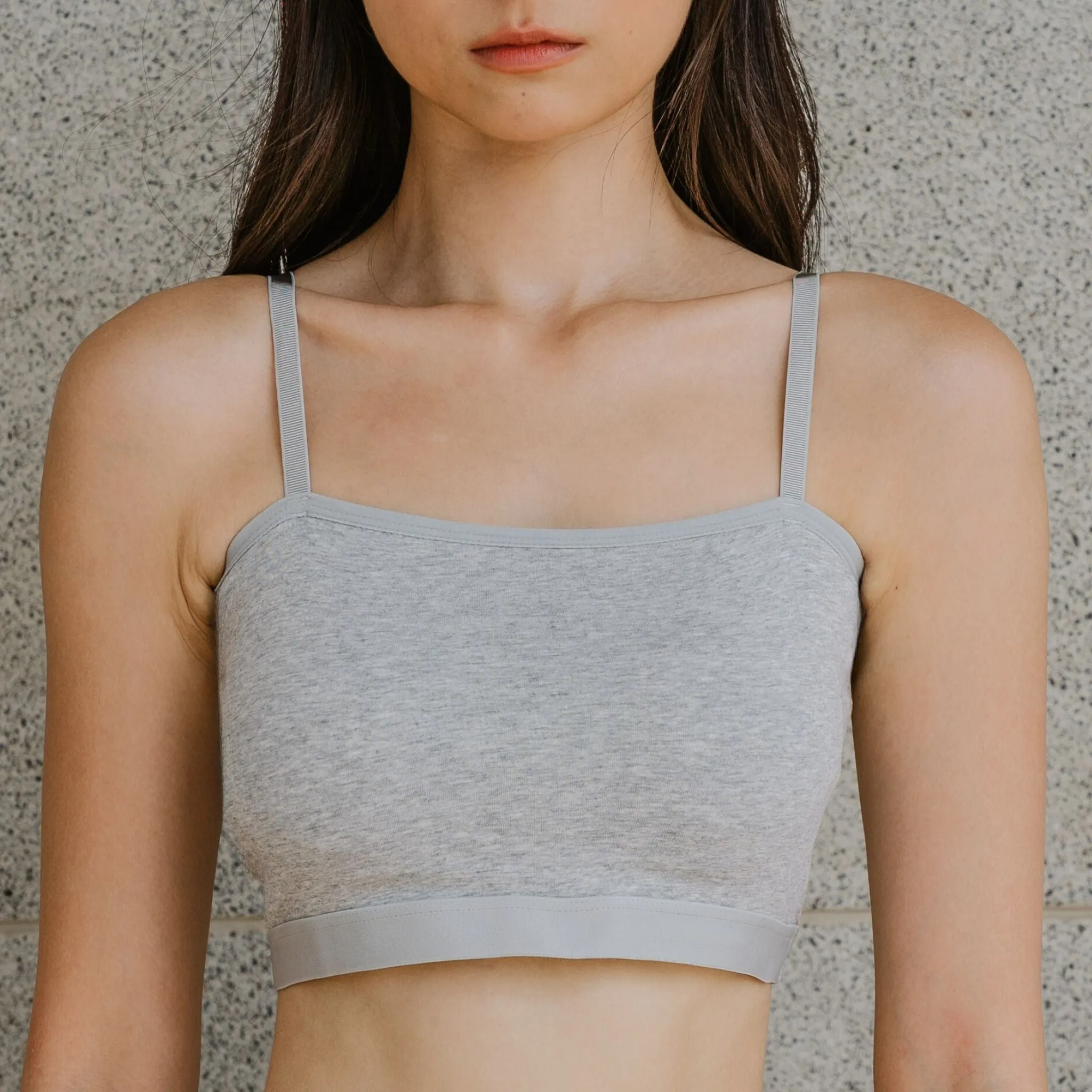 Urban Edge! Mini-Crop Cami Bra Top (Solid Cotton) in Creme Grey