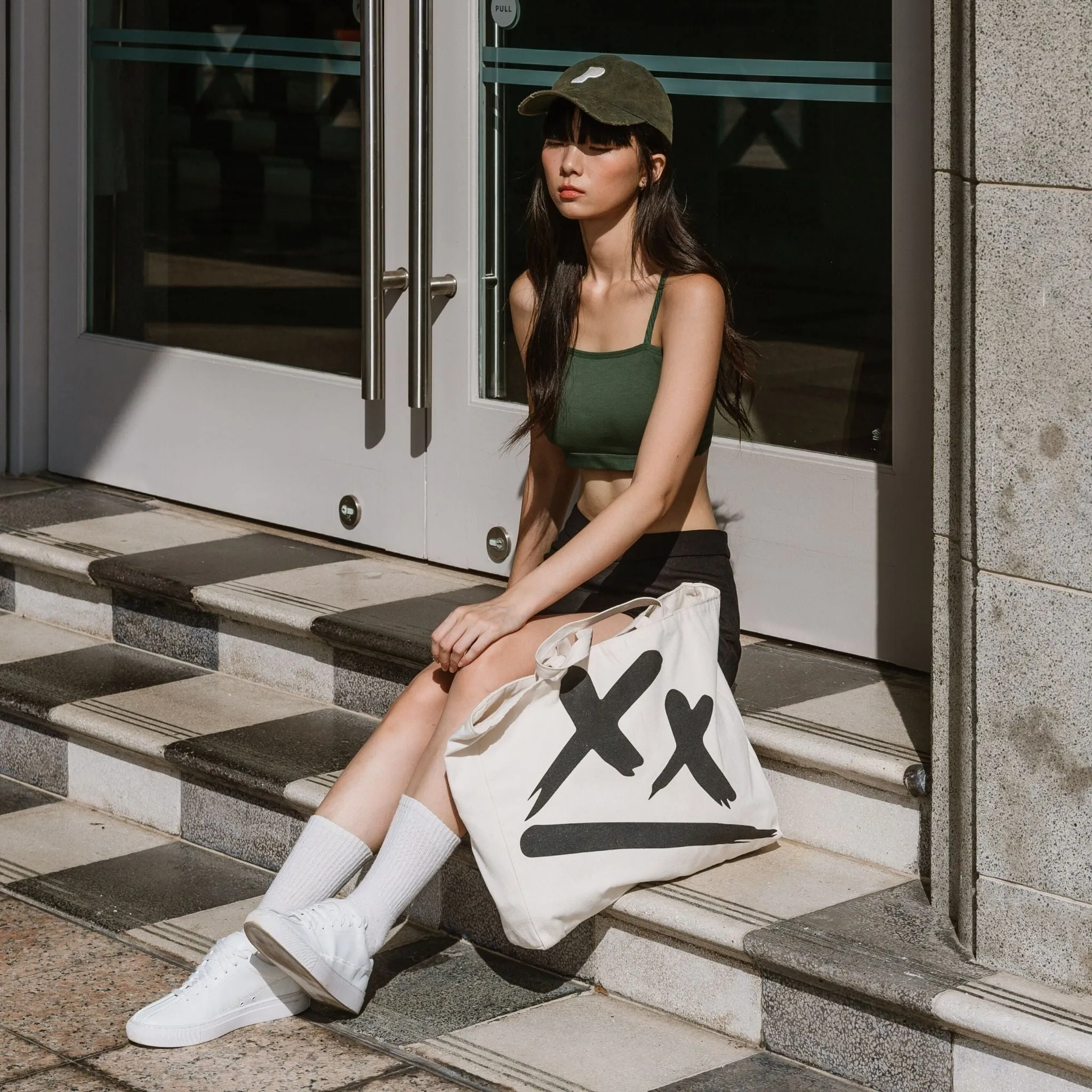 Urban Edge! Mini-Crop Cami Bra Top (Solid Cotton) in Creme Matcha